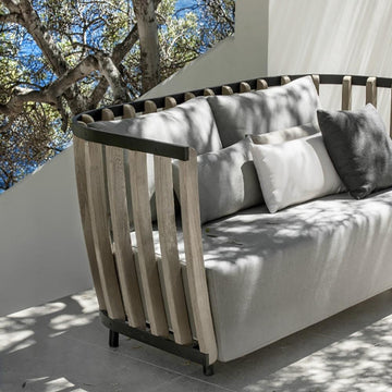 2-Seater Outdoor Sofa with Ash Wood Frame and Cushion Back